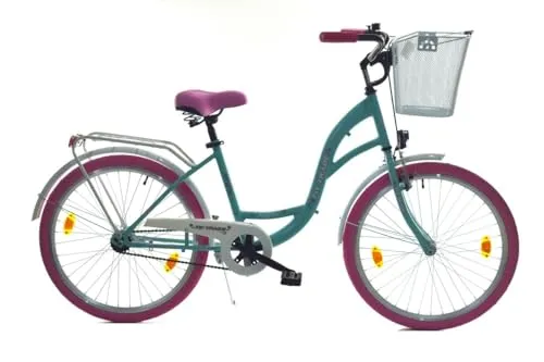 T&Y Trade Cityrad 24 Zoll für Mädchen - Robustes 1-Gang City Fahrrad mit Rücktrittbremse, LED-Lichtern und Gepäckträger, ideal für Ausflüge und den Alltag.