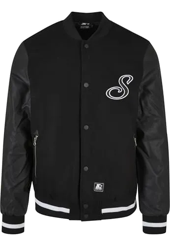 STARTER BLACK LABEL Herren Starter Script College Jacket Black, S - Funktionsjacken mit sportlichem Stil, Rippstrickbündchen für einen coolen Look, ideal für Freizeit und Casual-Outfits.