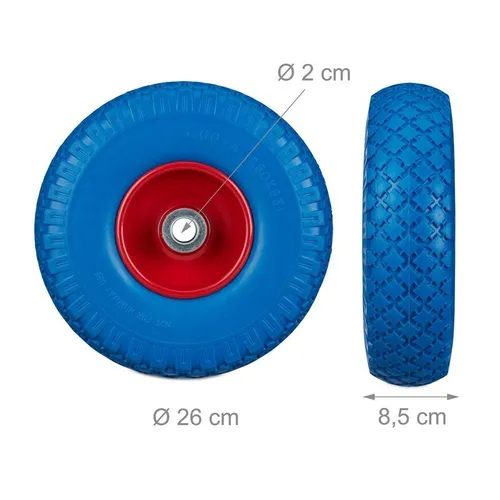 Relaxdays 2x Sackkarrenrad mit pannensicheren Vollgummireifen - Zubehör für Gartengeräte: 2 schlauchlose Ersatzräder mit 100 kg Tragkraft, ideal für Hand- und Bollerwagen – witterungsbeständig und pannensicher!
