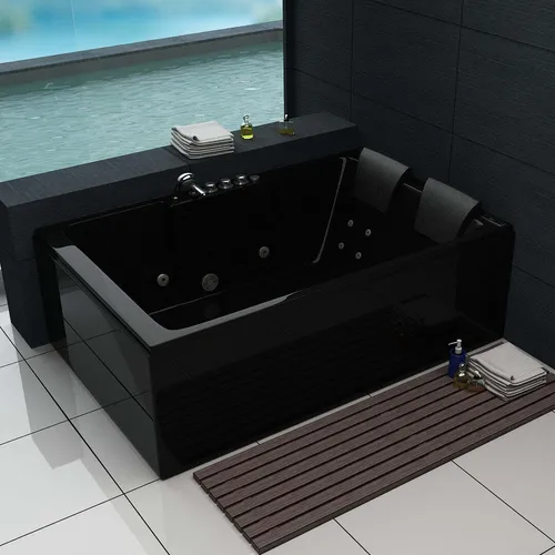 Luxus SPA LED Whirlpool Badewanne Black 180x120 cm - Indoor-Whirlpool mit modernem Design, ausgestattet mit Hydrojet, Heizung und stilvollem LED-Licht für entspannende Wellnessmomente zu Hause.