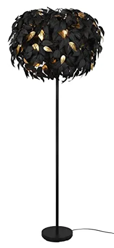 Reality Leuchten RL LIVE YOUR LIGHT Stehleuchte Leavy R40463032 - Elegante Standleuchte in Schwarz mit goldfarbenem Schirm, ideal für stilvolle Akzentbeleuchtung in jedem Raum. Höhe 180 cm, Durchmesser 70 cm, exklusive Leuchtmittel.
