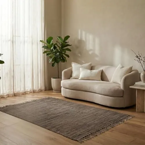 Elegant Floors® Chindi Teppich Taupe 70x140 cm handgewebt aus Baumwolle – nachhaltiger Flachgewebe Läufer für Flur