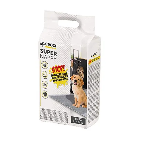 Croci Super Windel Aktivkohle - Hygienematten für Hunde 57x84 cm - 14 Stück, Einweg-Unterlagen für Hunde und Haustiere, Anti-Flecken, Anti-Geruch