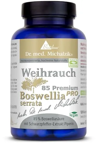 Weihrauch BS-85 Pro Piperin - 100% indischer Weihrauch - Boswelliasäure 85% - Piperin zur besseren Bioverfügbarkeit - 400mg Boswellia serrata Extrakt pro Kapsel - ohne Zusatzstoffe - von BIOTIKON®