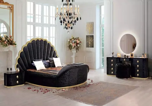 Schlafzimmer Set Luxusbett +2x Nachttische Schminktisch Rundbett 5-tlg.