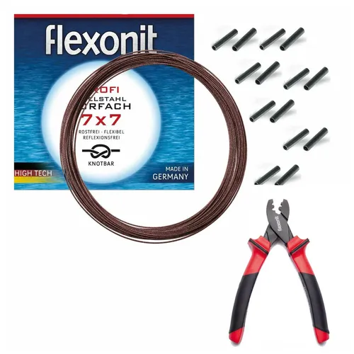 FLEXONIT PROFI KOMPLETT SET STAHLVORFACH 0,36mm 7x7 - Angelruten & Rollen Sets, hochwertiges Vorfachset mit Quetschhülsen und Zange für professionelles Angeln.