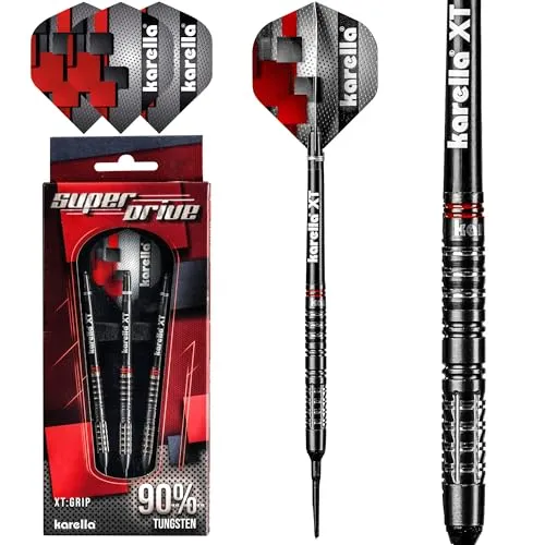 Karella SuperDrive 90% Tungsten Softdart, 18g, für elektronische Dartscheibe, 2BA Gewinde, 3 Dartpfeile mit Kunststoffspitze, Dartautomat, Wolfram, Profidart mit Flight und Shaft