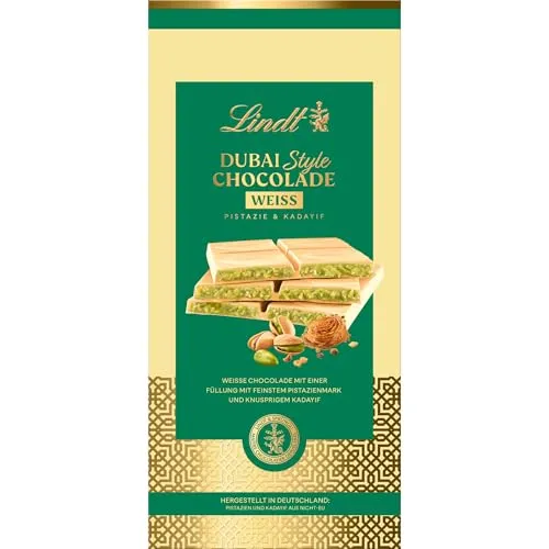 Lindt Dubai Style Schokolade Weiß | 150g Tafel - Schokoladen-Geschenkideen mit 45% Pistazienanteil, knuspriger Kadayif-Füllung und hochwertiger Verpackung – ein luxuriöses Geschenk für jeden Anlass.