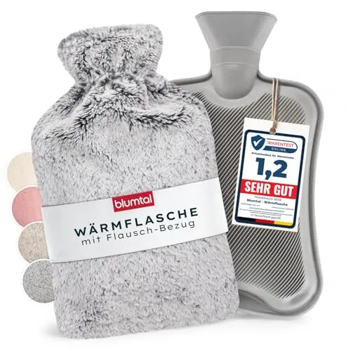 Blumtal Premium Wärmflasche mit Kunstfellbezug - Wärmetherapie zur Schmerzlinderung, kuschelweicher Fellbezug für gleichmäßige Wärmeverteilung und angenehme Nutzung, ideal bei Becken- oder Unterleibsschmerzen.