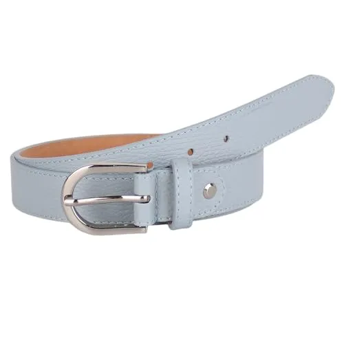 MIRROSI Ledergürtel für Damen und Herren, Babyblau mit Silberner Schnalle - Herren-Gürtel aus hochwertigem, echtem Leder, hergestellt in Italien. Schlanke 3 cm Breite, ideal für vielseitige Outfits. Robuste Metallschnalle sorgt für sicheren Halt und einfachen Gebrauch.