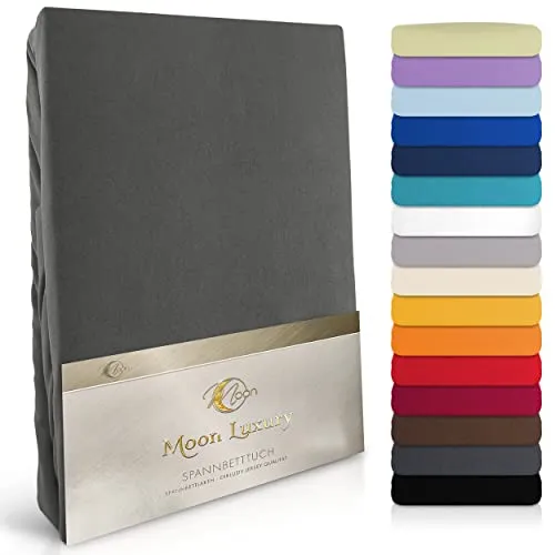 MOON-Luxury Spannbettlaken Jersey Stretch 230g/m² für Wasserbetten und Boxspringbetten - Hochwertiges Spannbettlaken in anthrazit, passend für Matratzen von 90x200 bis 100x220 cm. Aus 97% Mako-Baumwolle, bietet es eine faltenfreie Passform und höchsten Schlafkomfort. Maschinenwaschbar und pflegeleicht.