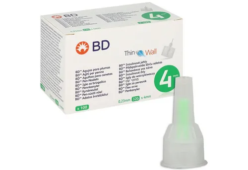 Becton Dickinson Lanzetten BD Pen-Nadeln Thin Wall 4x0,23mm, 32,00G, 100 St., Spar-Set, Thin Wall Technologie, Blutzucker, Vielseitige Anwendung für gängige Insulin-Pens, 100 tlg., Diabeteskontrolle, Silikonbeschichtete und elektropilierte Oberfläche