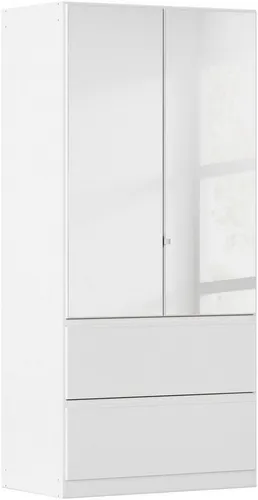 rauch BLUE Costa Drehtürenschrank mit Spiegel - Moderne 2-türige Kleiderschranklösung in Alpinweiß mit griffloser Tür und push-to-open-Funktion, ideal für stilvolle Schlafzimmer.