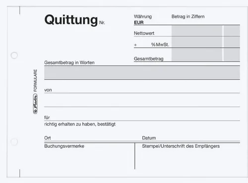 Herlitz Formularbuch "Quittung 401" DIN A6, 50 Blatt - Blöcke & Formulare - Hochwertiges Quittungsbuch mit Sicherheitsdruck, das Kopien farblich abhebt. Ideal für professionelle Dokumentation und einfaches Ausfüllen.