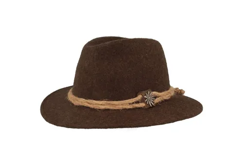 Breiter Filzhut Traveller Tiroler-Art in Braun - Größe 60 - Eleganter Traveller Hut aus 100% Wolle, ideal für stilvolle Auftritte. Mit breiter Krempe schützt er vor Sonne und Wind. Perfekt für den Alltag oder besondere Anlässe.