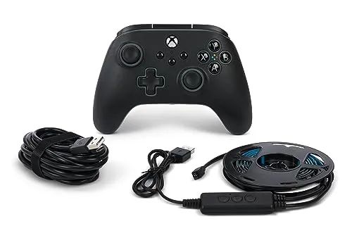 Kabelgebundener PowerA-Advantage-Controller für Xbox Series X|S mit Lumectra und RGB-LED-Streifen - Schwarz, Gamepad, kabelgebundener Videospiel-Controller, Gaming-Controller, Xbox One, offiziell lizenziert