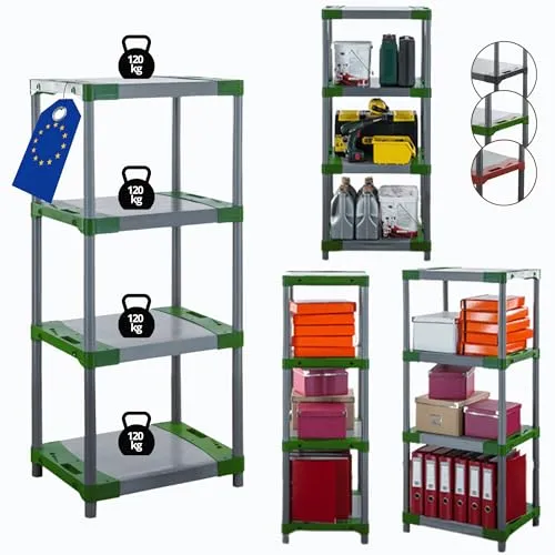MODO24 Kunststoffregal Jupiter 138x70x46 cm – Flexibles und robustes Lagerregal mit 4 Ablagen - Ideal für Keller, Garage oder Werkstatt: Das MODO24 Kunststoffregal Jupiter bietet 4 Ablagen mit 120 kg Tragkraft pro Boden. Modular und winterbeständig, passt es sich optimal an Ihre Lagerbedürfnisse an.