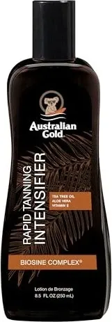 Australian Gold Rapid Tanning Intensifier Lotion 250 ml - Selbstbräuner für eine schnelle, intensive Bräunung mit feuchtigkeitsspendenden Inhaltsstoffen für ein samtweiches Hautgefühl.