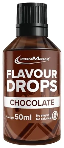 IronMaxx Flavour Drops - Schokolade 50ml | kalorienfrei & zuckerfrei | vegane Aromatropfen zum süßen von Lebensmitteln | praktischer Tropfer-Verschluss
