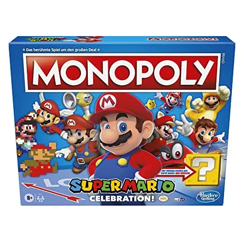 Monopoly E9517100 Super Mario Celebration - Brettspiel mit klassischen Soundeffekten für Super Mario Fans ab 8 Jahren, ideal für spannende Spielabende