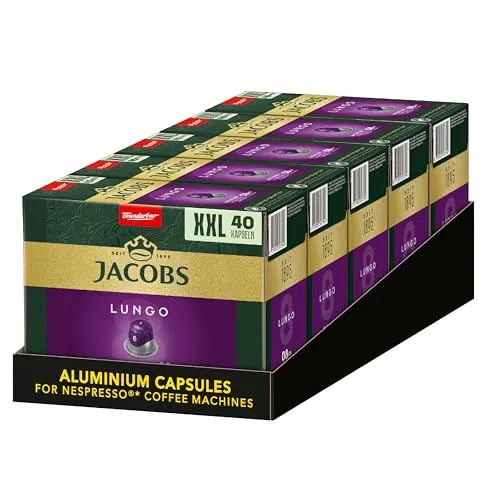 JACOBS Kaffeekapseln Lungo 8 Intenso XXL-Pack - Kaffeekapseln & -pads für Nespresso®*, kräftiger Geschmack mit mittelgeröstetem Kaffee, ideal für intensiven Genuss.