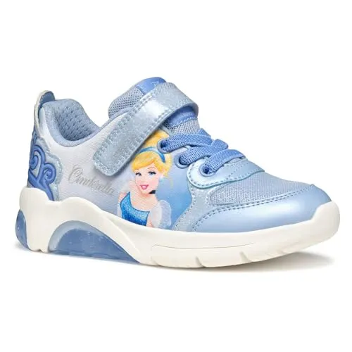 GEOX J FADINLIGHT GIRL Blinkschuh - Modische Kinder Sneaker mit Glitzer und Cinderella Motiv, ideal für kleine Prinzessinnen. Aus Textil und Synthetik, mit praktischen Klettverschluss und Blinkfunktion.