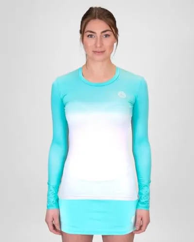 BIDI BADU Damen Crew Gradiant Longsleeve - Aqua, White, Größe:S - Stylisches Damen-Longsleeve aus 92% Polyester und 8% Elasthan, perfekt für sportliche Aktivitäten. Mit modernem Allover-Print und Rundhalsausschnitt für optimalen Tragekomfort.