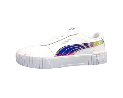 PUMA Carina 2.0 Holo Jr Sneaker - White Silver, 38.5 EU - Sneaker mit mindestens 20% recyceltem Material für Nachhaltigkeit und SOFTFOAM+ Einlegesohle für optimalen Step-in-Komfort und weiche Dämpfung.