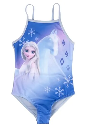 Disney Die Eiskönigin Badeanzug für Mädchen - ELSA Frozen Kinder Schwimmanzug Blau (DE/NL/SE/PL, Numerisch, 122, 128, Regular, Blau)
