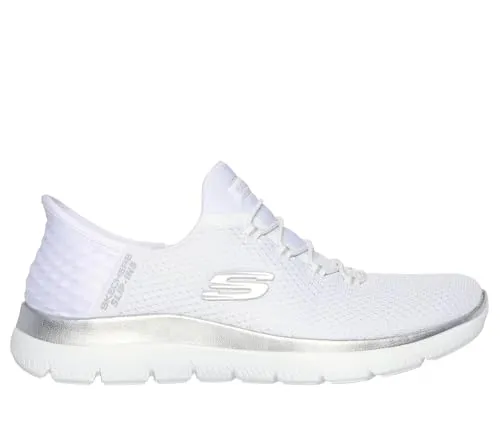 Skechers Summits Sneaker Damen - Whitemesh-Silvertrim, Größe 42 - Sneaker im Hands Free Slip-ins Design für müheloses Anziehen; atmungsaktives Mesh-Obermaterial und Heel Pillow Konstruktion für optimalen Halt und Komfort.