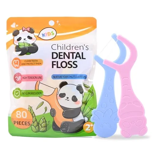 Stück Zahnseide Stick für Kinder zur Zahnpflege – Dental Floss Kids,Zahnseide Kinder mit 2 Bunte Griffe in Tierformen, Zahnreinigungssticks zum Entfernen von Zahnbelag und Speiseresten 80
