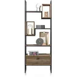 XOOON Fresno Raumteiler 1 Schublade, 2 Boxen Eiche/Metall 70x190 cm - Schwarz