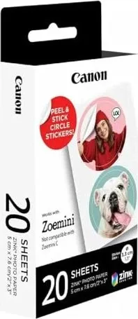 Canon ZP-2030-2C Original ZINK Fotopapier für Canon Zoemini - 20 runde Fotosticker, sofort druckbar für kreative Dekoration und Geschenke