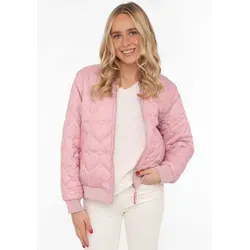 Bomberjacke ZWILLINGSHERZ "Be Happy" - Trachtenmode für Frauen, modische Bomberjacke in Rosa mit stylischen Kontrastdetails und Herzsticker, ideal für kühlere Tage und Ausflüge.