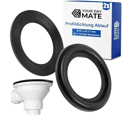 Profildichtung für Ablaufventil, 2 Stück, Ø 67 x 43 x 7 mm, für 1 1/2 Zoll Spülbecken Garnituren, Spültisch Ventilunterteil Ersatz Dichtung, Dichtungssatz Küchenarmatur, Dichtring Installationssystem
