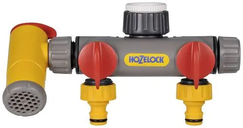 Hozelock Flowmax 3-Wege-Hahnanschluss - Anschluss für zwei Bewässerungsgeräte, mit ergonomischen Vierteldrehungs-Ventilen zur Durchflussanpassung