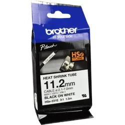 Brother Schriftband HSe-231E - 11,2mm, schwarz auf weiß, Heißschrumpfschlauch zur Kabelmarkierung, UL224-konform und ideal für P-touch Geräte