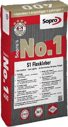 Sopro No.1 400 Flexkleber - Hochwertiger Natursteinkleber C2TE S1 grau 25 kg - Klebstoffe: Flexkleber für Fliesen und Keramik, ideal für flexible Anwendungen und hohe Belastungen, hergestellt in Deutschland.