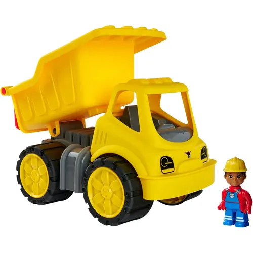 BIG-Power-Worker Kipper + Figur - Robustes Spielzeugauto mit beweglicher Kippmulde, ideal für unterwegs und für kleine Baustellen