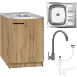 Stamar Küchenschrank mit Spüle 60 cm Eiche Gold - Praktischer Küchenschrank mit 60 cm Spüle in Eiche Gold, inklusive Armatur und Siphon. Ideal für kleine Küchen, bietet er Stauraum und eine elegante Lösung für Ihre Kochbedürfnisse.