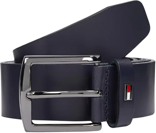 Tommy Hilfiger Herren Gürtel Denton 3,5 cm - Hochwertiger Ledergürtel in Blau (Space Blue) mit glattem Finish und eckiger Metall-Schnalle, perfekt für stilvolle Outfits.