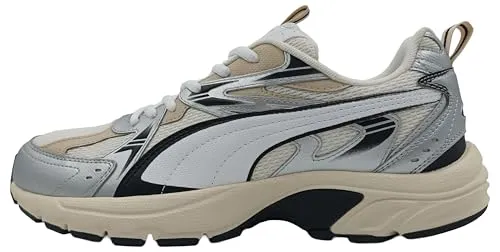 Puma Damen-Sneaker Milenio Tech Silber-Weiß-Schwarz-Mehrfarbig, Größe: 41/2 - Halbschuhe mit SOFTFOAM+ Innensohle für optimalen Komfort und Dämpfung. Der Milenio Tech Sneaker kombiniert stilvolles Design mit einem luftigen Mesh-Obermaterial und ist perfekt für trendbewusste Damen.