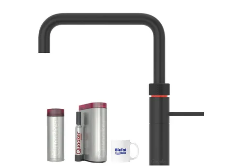 Quooker Fusion Square schwarz mit PRO3 Reservoir & CUBE für sprudelndes Wasser - Der Quooker Fusion Square schwarz bietet kochendes Wasser und mit dem CUBE gekühltes, sprudelndes Wasser. Platzsparend und energiesparend, ideal für moderne Küchen.