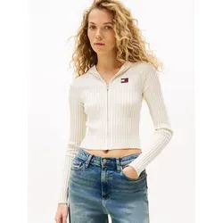 Kapuzenstrickjacke TOMMY JEANS "TJW HOOD ZIPPER RIB CARDIGAN" - Strickjacke für Damen, ideal für kühle Tage. Diese elegante, figurbetonte Jacke aus elastischem Rippstrick bietet hohen Tragekomfort und ist perfekt für Freizeit und Büro.