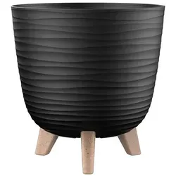 Engelland Blumentopf Pflanztopf mit Füßen (Vorteils-Set, 1 St., robuster PP-Kunststoff), Wellenoptik, rund, UV-resistent, Drainagesystem, direkte Bepflanzung schwarz Ø 24 cm x 24 cm x 24 cm