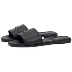 Tommy Hilfiger TH LOGO HARDWARE LEATHER MULE Pantolette - Stilvolle Sommerschuhe mit Blockabsatz in Schwarz (Gr. 36) - Elegante Pantolette mit Blockabsatz, aus hochwertigem Leder gefertigt. Ideal für den Sommer, bietet Komfort und einen modischen Look durch das auffällige Logoemblem.