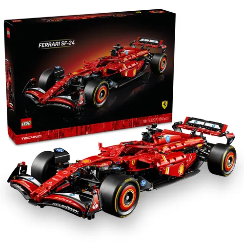 LEGO Technic 42207 Ferrari SF-24 F1 Rennauto - Baue das authentische LEGO® Technic Ferrari SF-24 F1 Rennauto im Maßstab 1:8 mit 2-Gang-Getriebe und verstellbarem Heckflügel – ein fesselndes Projekt für Formel-1-Fans!