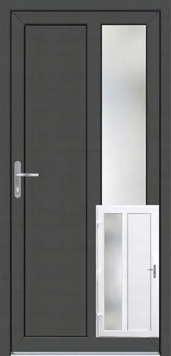 Panto Nebeneingangstür K511 DIN L - Moderne Nebeneingangstür in Weiß und Anthrazit, mit hohem Einbruchschutz und hervorragender Wärmedämmung dank 2-Scheiben-Isolierglas. Ideal für Sicherheit und Stil in Ihrem Zuhause.