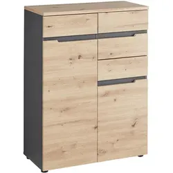 Voleo Kommode, Graphit, Eiche Artisan, Holzwerkstoff, 4 Fächer, 2 Schublade(n) Schubladen, 80x107x38 cm, Beimöbel erhältlich, Wohnzimmer, Kommoden & Sideboards, Kommoden