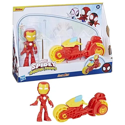 Marvel Spidey and His Amazing Friends, Iron Man Action-Figur & Spielzeug-Motorrad Spielset